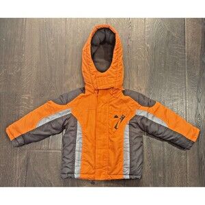 Snozu Kids Jacket Size 3T Grey Orange Zip Fleece Lined Jacket W Removable Hoodie